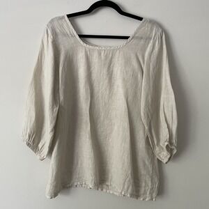 Terzo Millennio Italy 100% Linen Shirt Beige Size L Lagenlook Minimalist Beachy